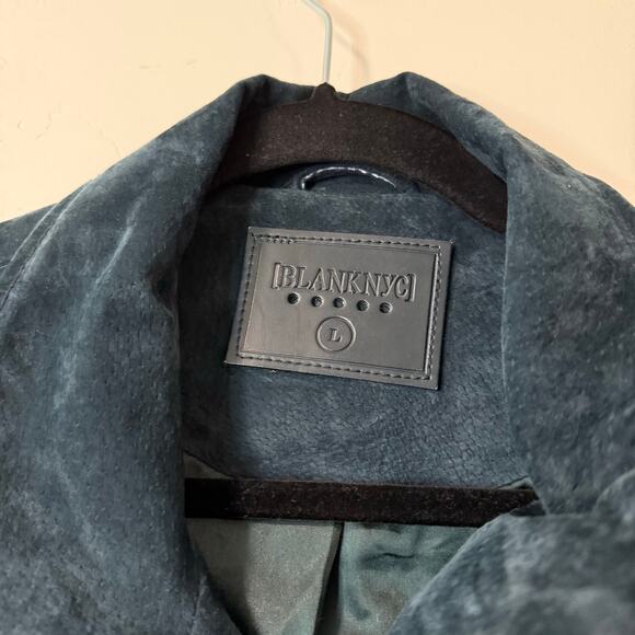 Blank NYC Women's Genuine Suede Moto Jacket Galactic Teal Dark Large - Picture 3 of 8